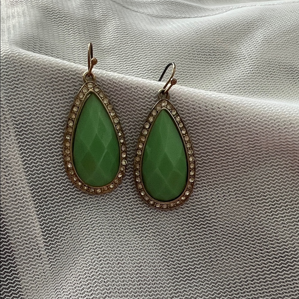 Chic Green Teardrop Earrings with Gold and Crystal Accents